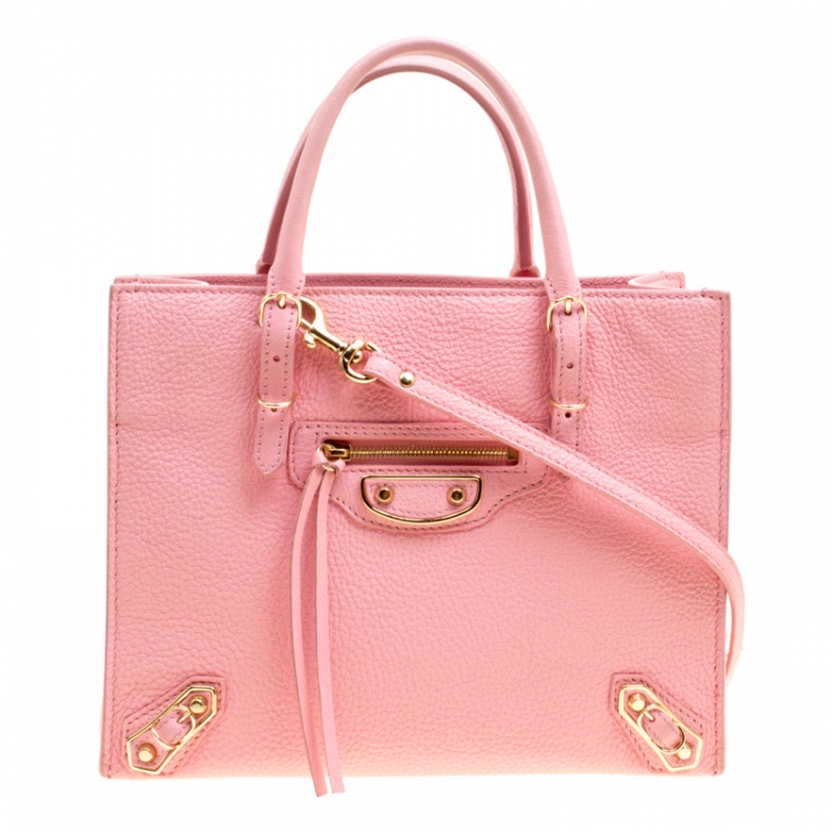 Pre Owned Balenciaga Pink Leather Mini Metallic Papier A4 Top Handle Bag