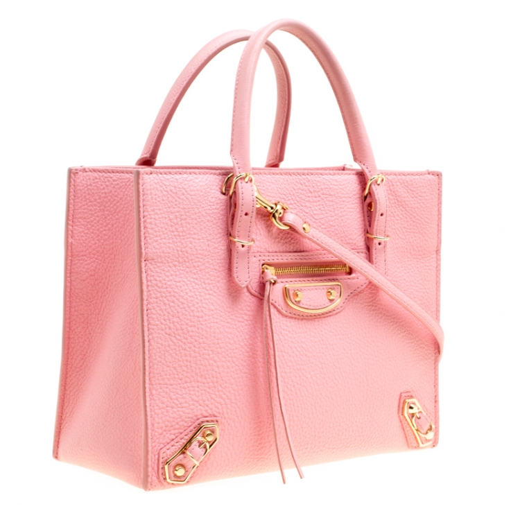 Pre Owned Balenciaga Pink Leather Mini Metallic Papier A4 Top Handle Bag