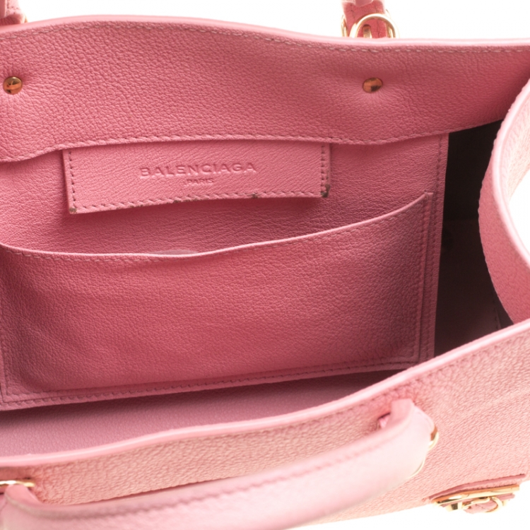 Pre Owned Balenciaga Pink Leather Mini Metallic Papier A4 Top Handle Bag