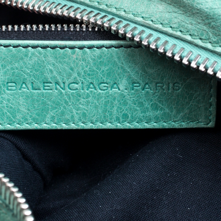 Pre Owned Balenciaga Green Leather Giant Covered SIlver Hardware Brogues Top Handle Bag