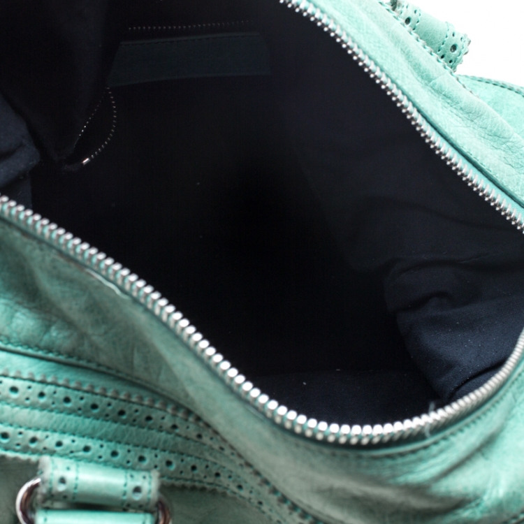 Pre Owned Balenciaga Green Leather Giant Covered SIlver Hardware Brogues Top Handle Bag