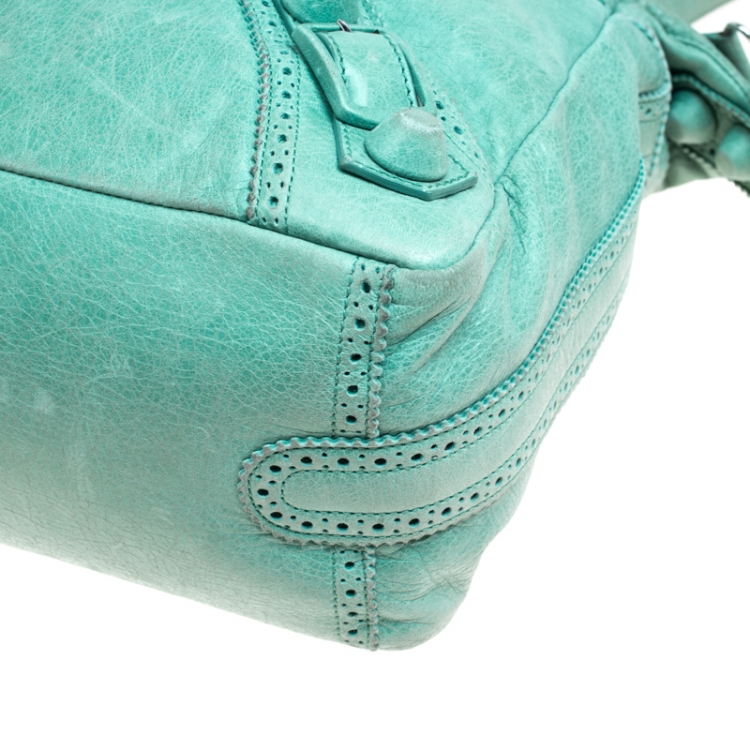 Pre Owned Balenciaga Green Leather Giant Covered SIlver Hardware Brogues Top Handle Bag
