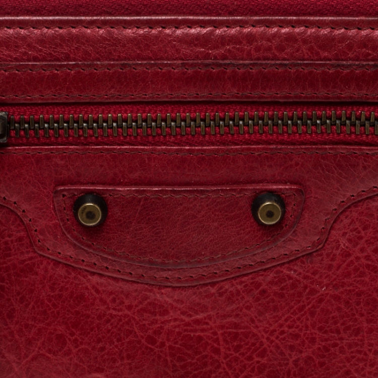 Pre Owned Balenciaga Red Leather Continental Zip Around Wallet
