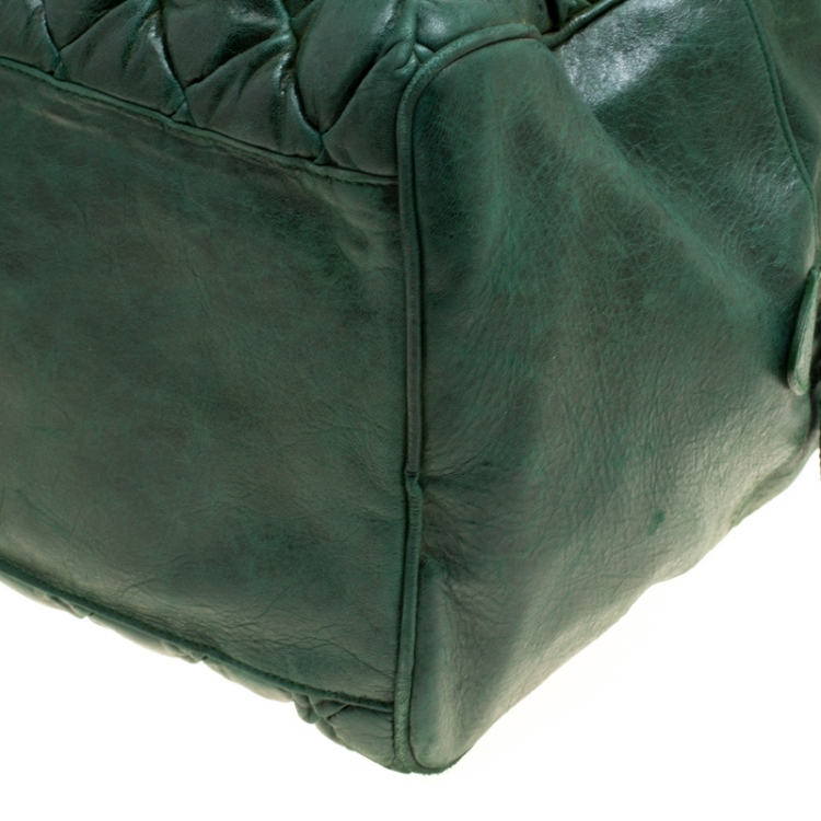 Pre Owned Balenciaga Green Quilted Leather Bowling Satchel