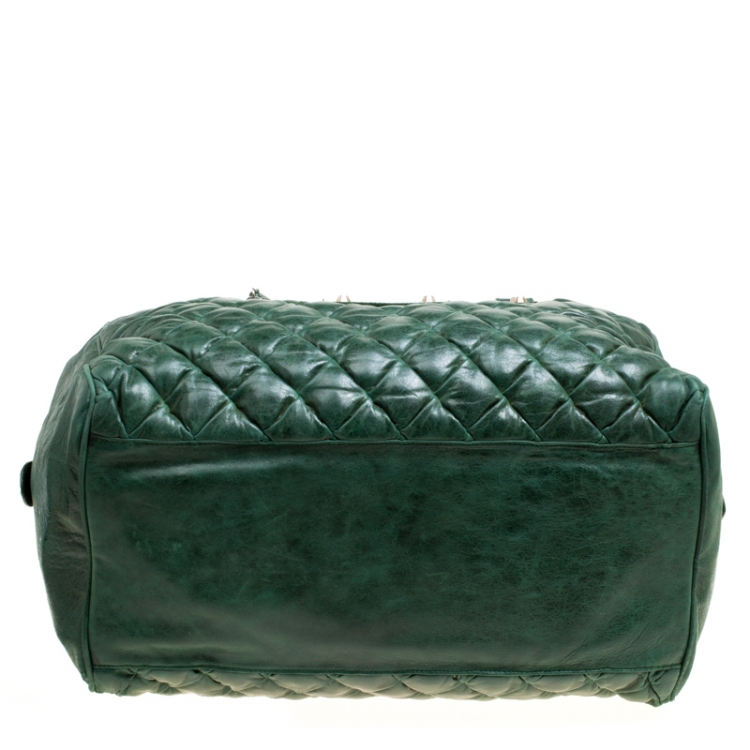 Pre Owned Balenciaga Green Quilted Leather Bowling Satchel