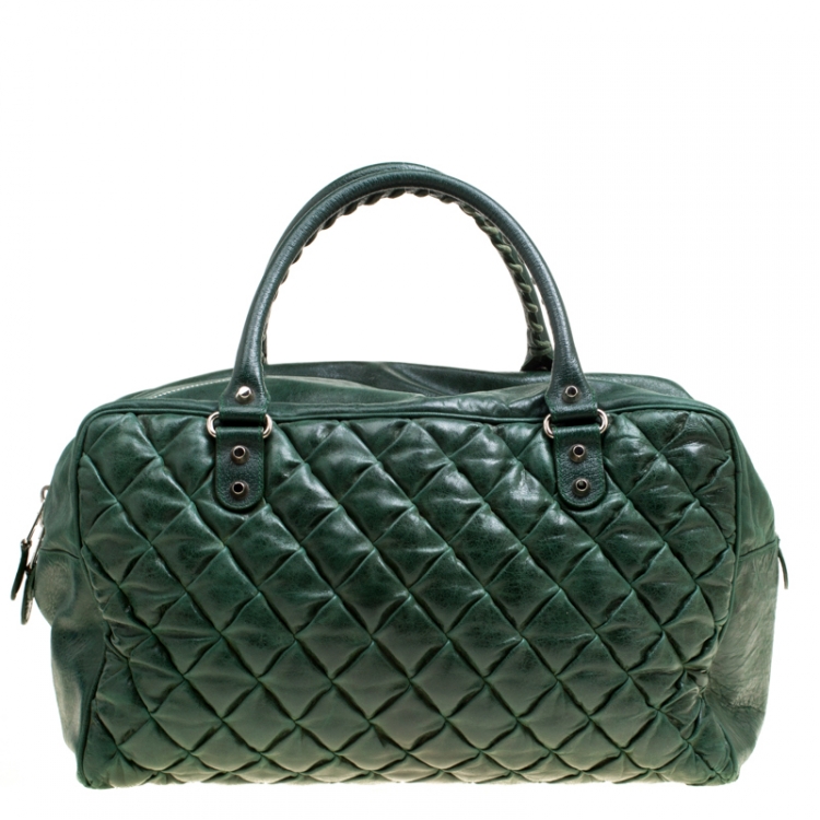 Pre Owned Balenciaga Green Quilted Leather Bowling Satchel