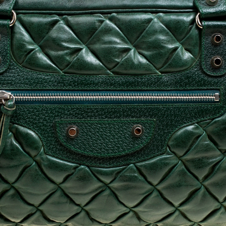 Pre Owned Balenciaga Green Quilted Leather Bowling Satchel