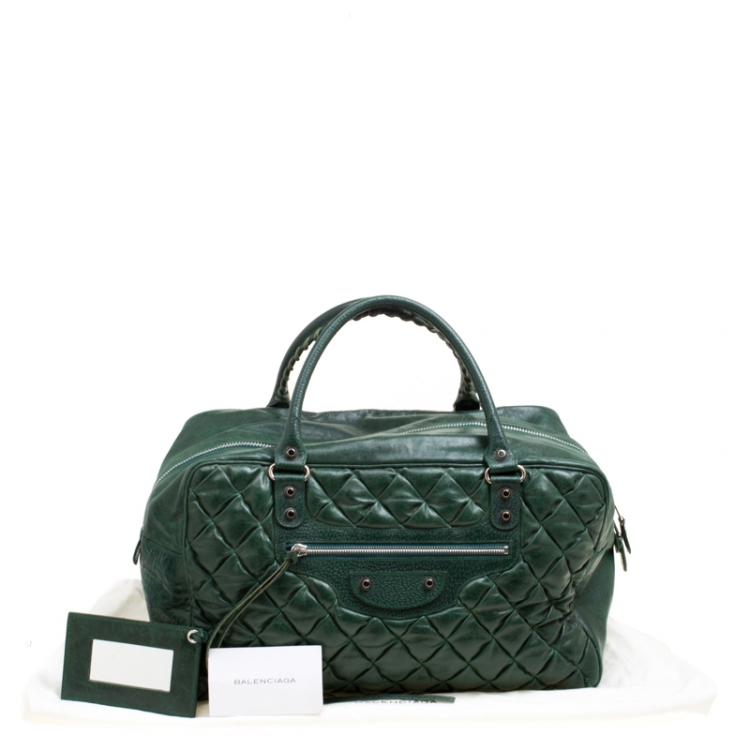 Pre Owned Balenciaga Green Quilted Leather Bowling Satchel