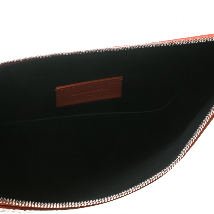 Pre Owned Balenciaga Orange Leather Valentine's Day Essential Pouch