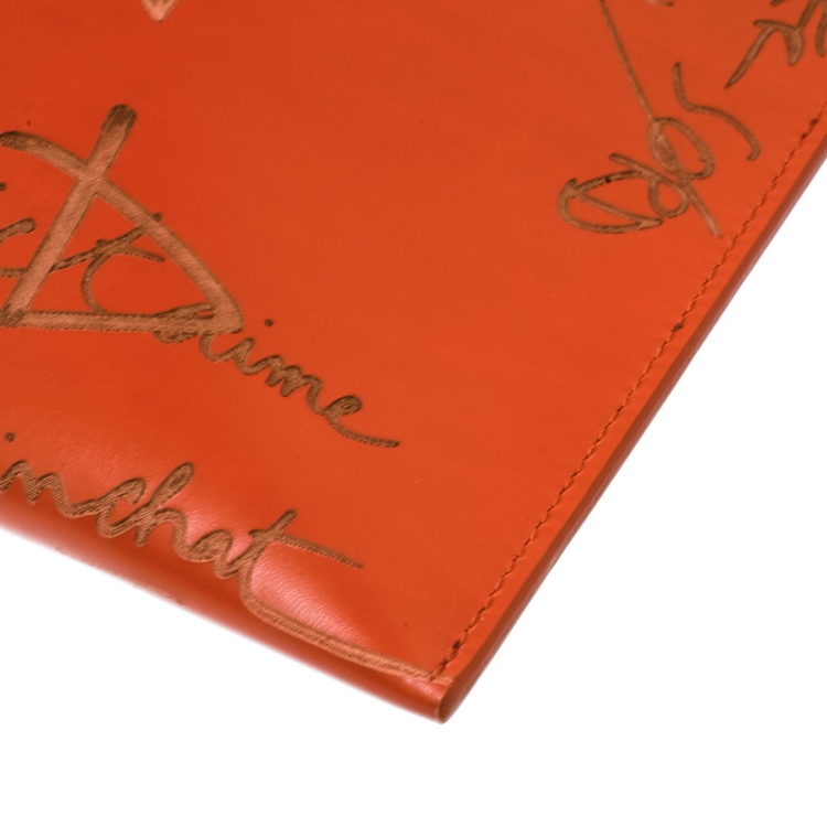 Pre Owned Balenciaga Orange Leather Valentine's Day Essential Pouch