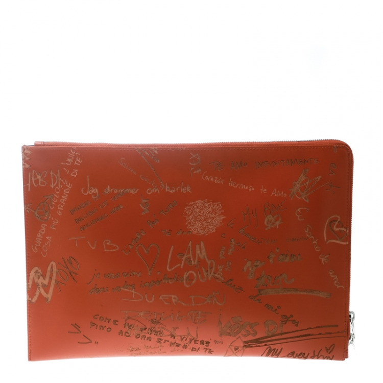 Pre Owned Balenciaga Orange Leather Valentine's Day Essential Pouch