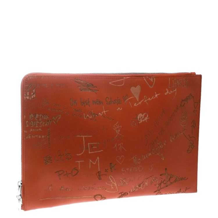 Pre Owned Balenciaga Orange Leather Valentine's Day Essential Pouch