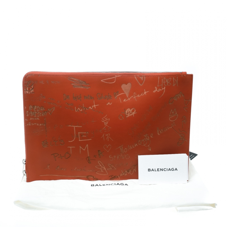 Pre Owned Balenciaga Orange Leather Valentine's Day Essential Pouch