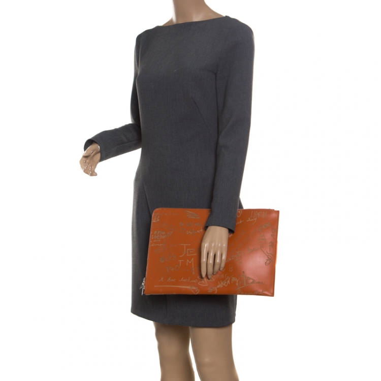 Pre Owned Balenciaga Orange Leather Valentine's Day Essential Pouch
