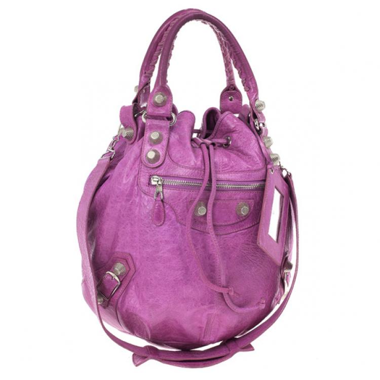 Pre Owned Balenciaga Purple Lambskin Giant Pompon