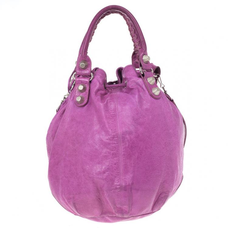 Pre Owned Balenciaga Purple Lambskin Giant Pompon