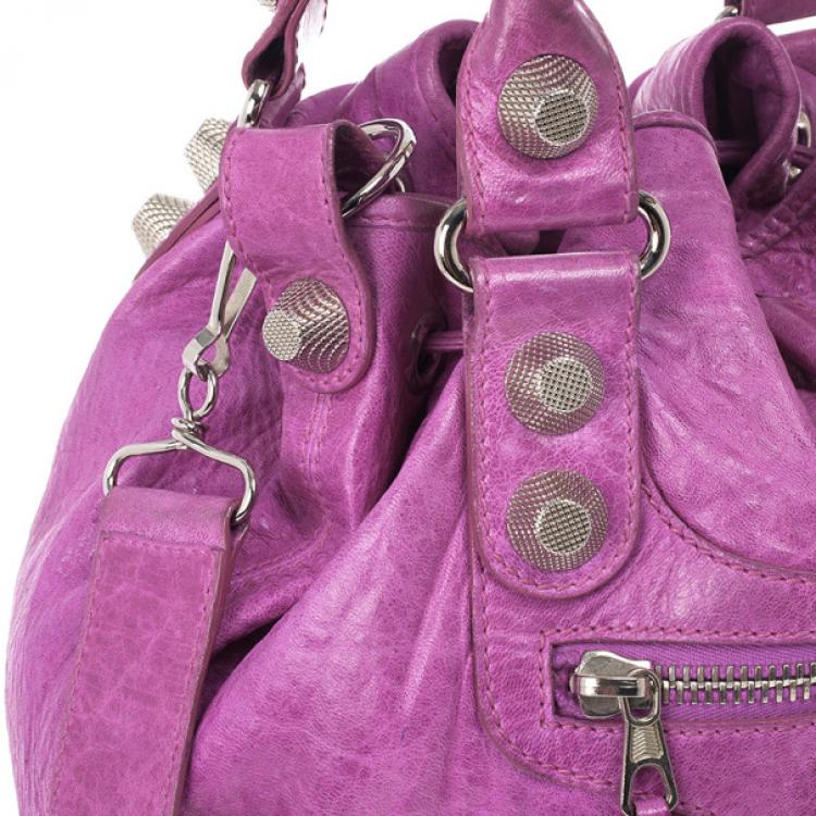 Pre Owned Balenciaga Purple Lambskin Giant Pompon