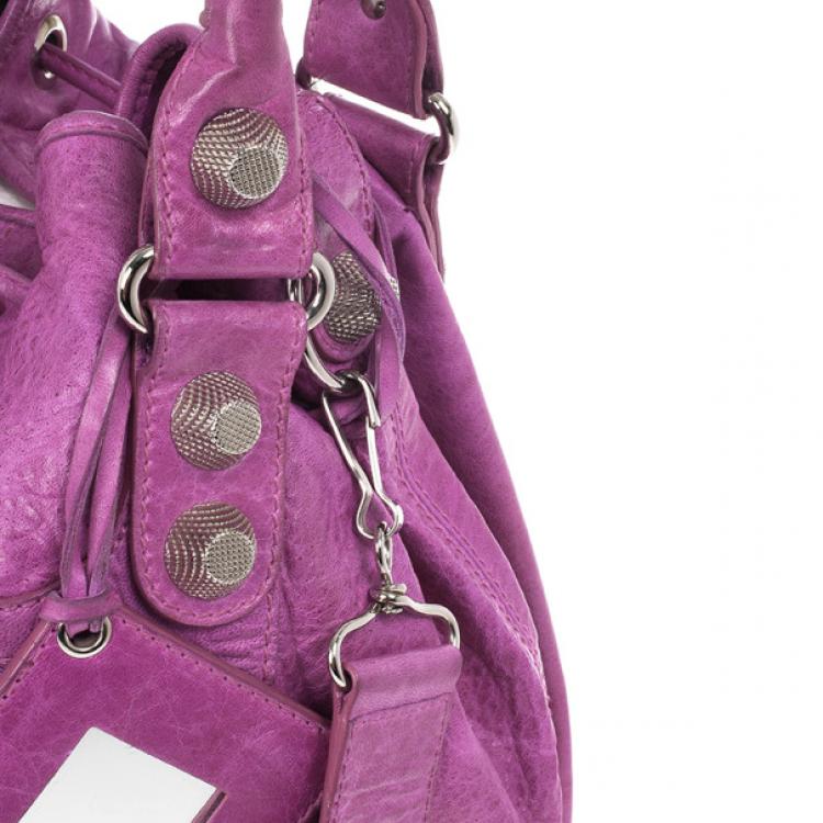 Pre Owned Balenciaga Purple Lambskin Giant Pompon