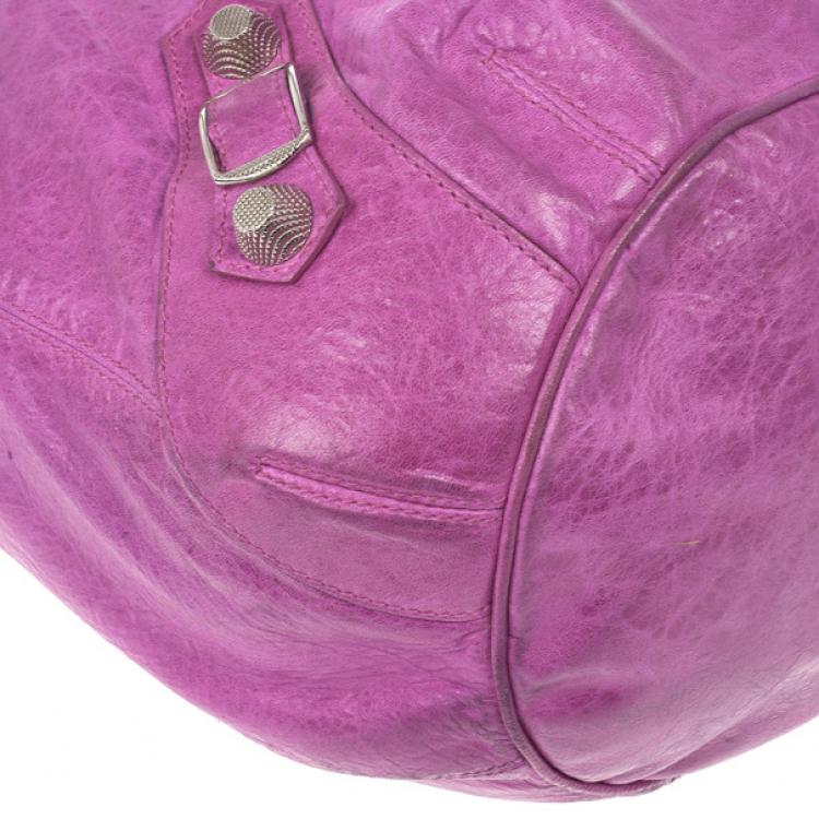 Pre Owned Balenciaga Purple Lambskin Giant Pompon