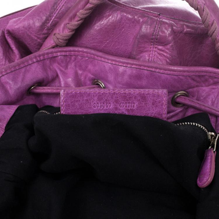 Pre Owned Balenciaga Purple Lambskin Giant Pompon
