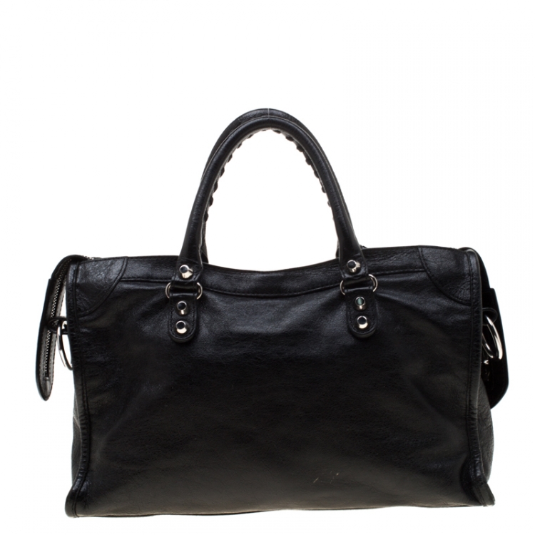 Pre Owned Balenciaga Black Leather City Silver Hardware Top Handle Bag