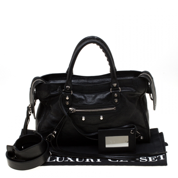 Pre Owned Balenciaga Black Leather City Silver Hardware Top Handle Bag