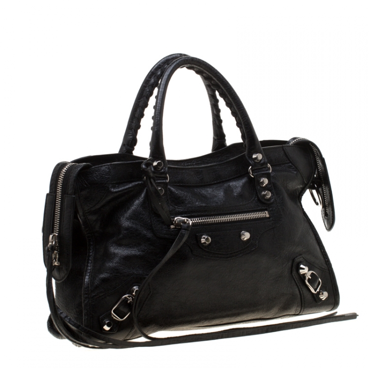 Pre Owned Balenciaga Black Leather City Silver Hardware Top Handle Bag