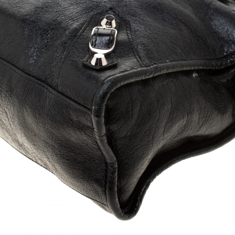 Pre Owned Balenciaga Black Leather City Silver Hardware Top Handle Bag