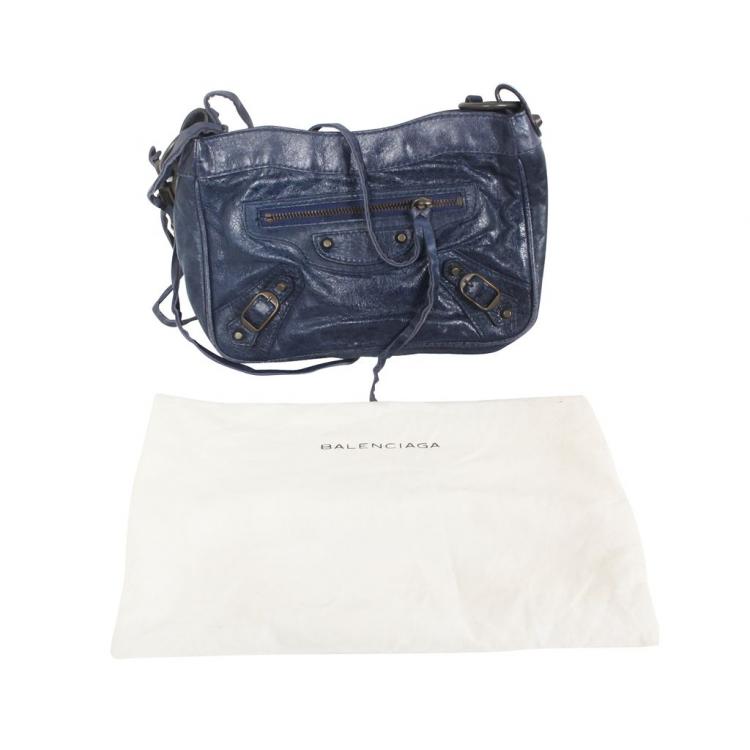 Pre Owned Balenciaga Navy Blue Mini City Clutch Bag 