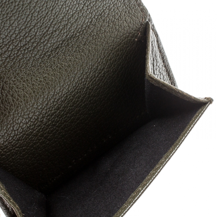 Pre Owned Balenciaga Olive Green Leather Mini Arena Wallet