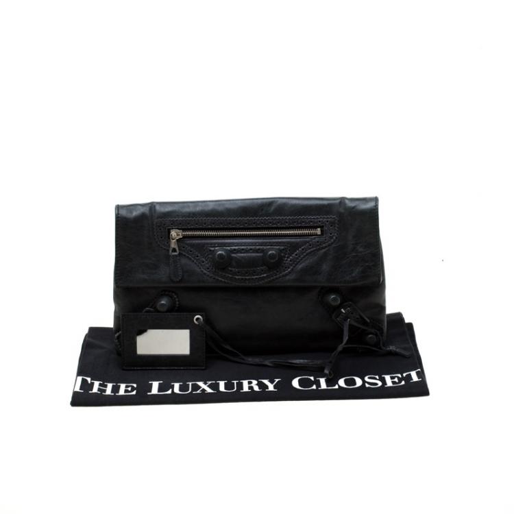 Pre Owned Balenciaga Anthracite Leather CGH Envelope Clutch