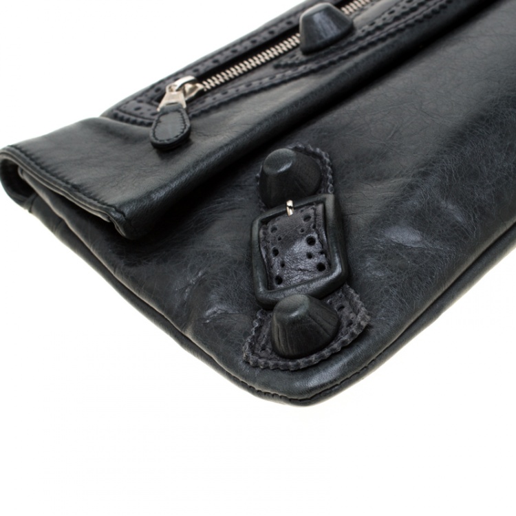 Pre Owned Balenciaga Anthracite Leather CGH Envelope Clutch