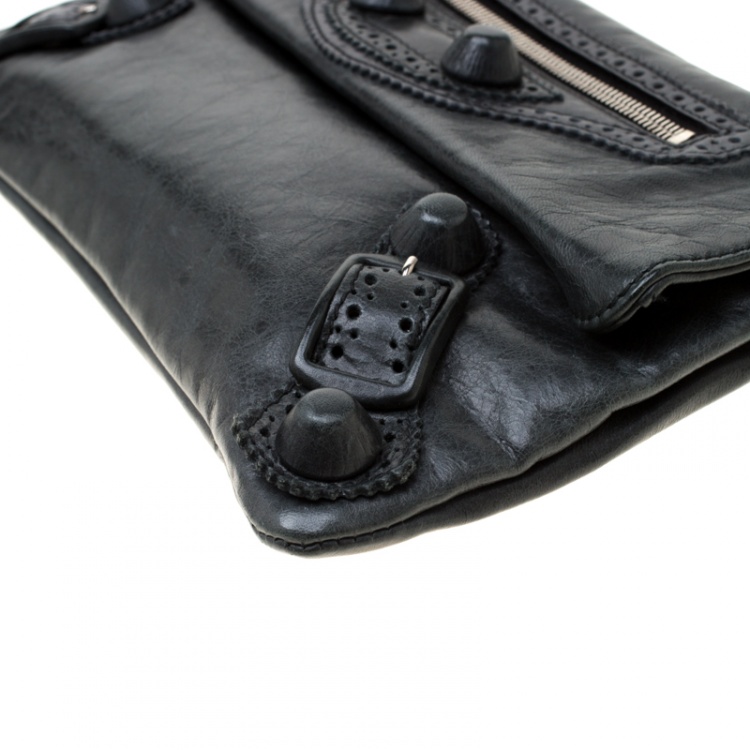 Pre Owned Balenciaga Anthracite Leather CGH Envelope Clutch