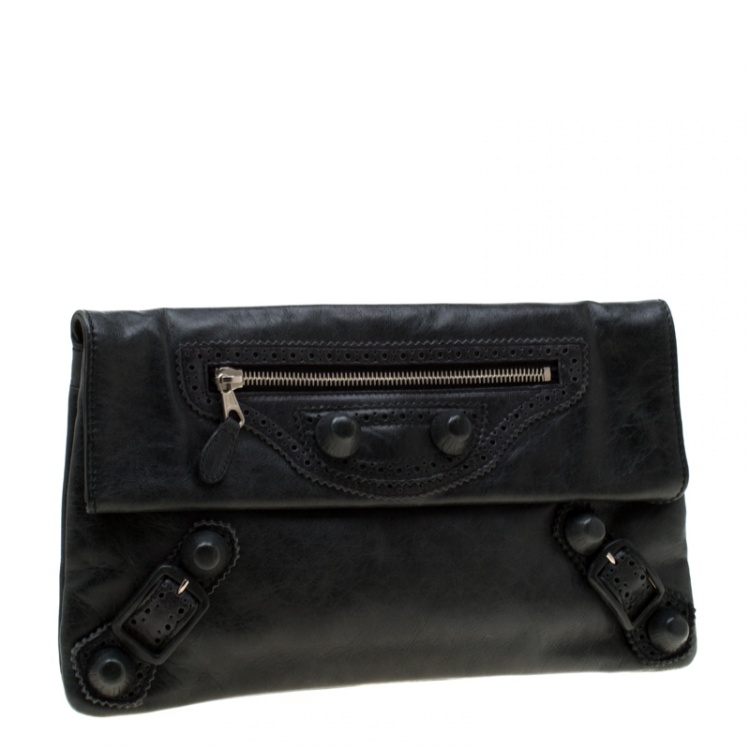 Pre Owned Balenciaga Anthracite Leather CGH Envelope Clutch