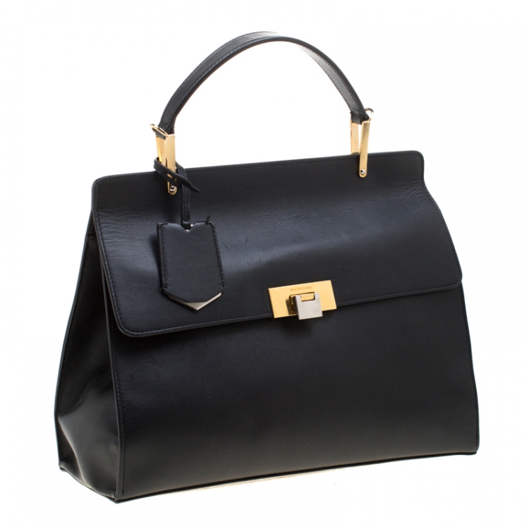 Pre Owned Balenciaga Black Leather Le Dix Cartable Top Handle Bag