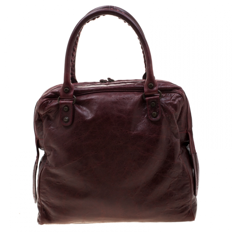 Pre Owned Balenciaga Red Leather Motocross Classic Bowling Bag