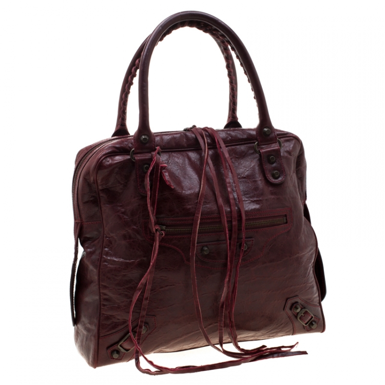 Pre Owned Balenciaga Red Leather Motocross Classic Bowling Bag