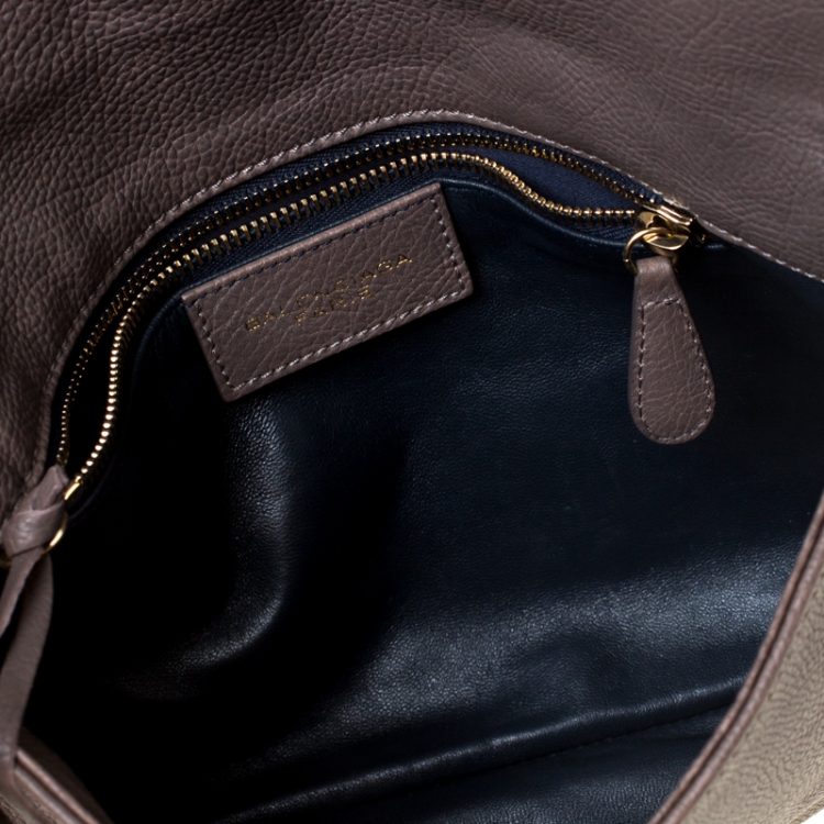 Pre Owned Balenciaga Dark Grey Leather Tube Clutch