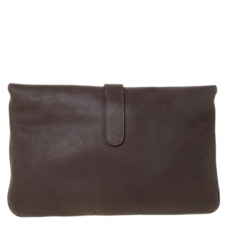 Pre Owned Balenciaga Dark Grey Leather Tube Clutch