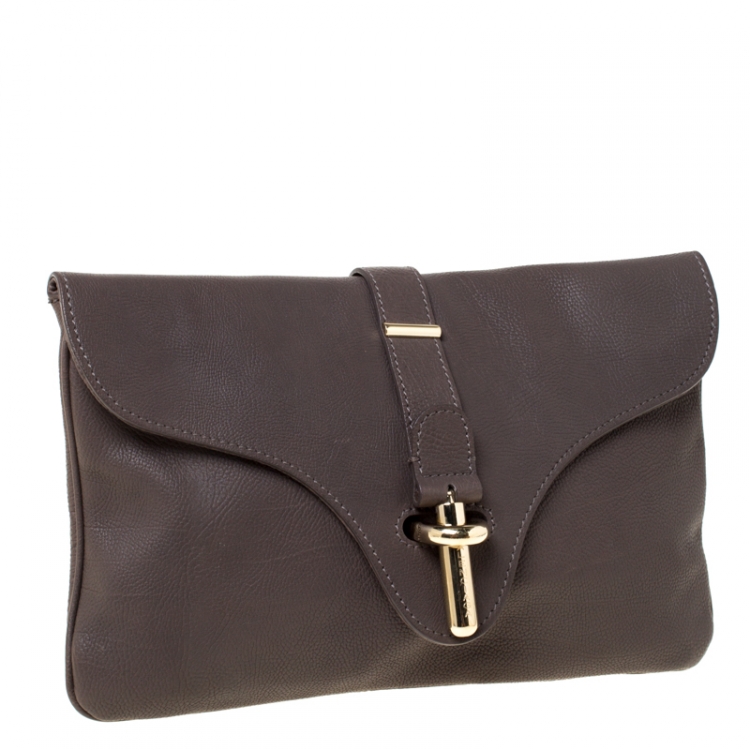 Pre Owned Balenciaga Dark Grey Leather Tube Clutch