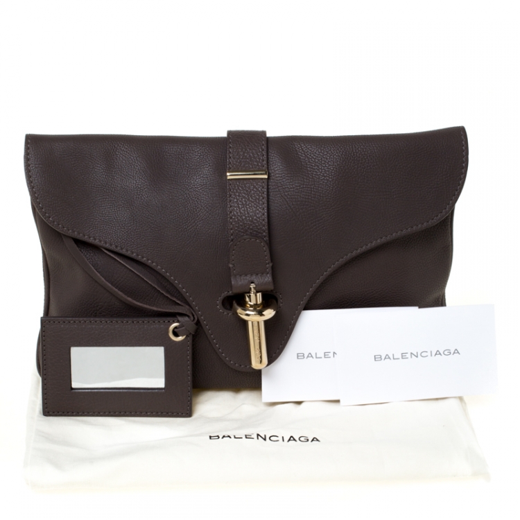 Pre Owned Balenciaga Dark Grey Leather Tube Clutch