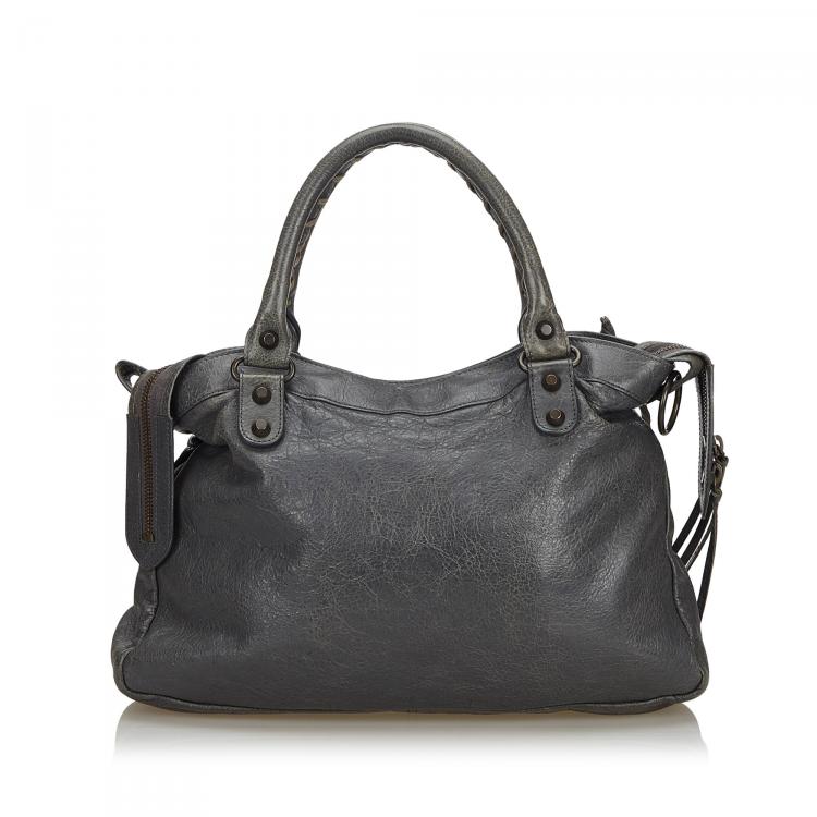 مملوكة مسبقًا Balenciaga Gray Leather Motocross Classic Town Satchel