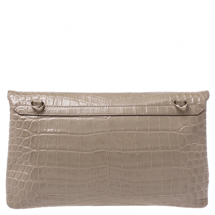 Pre Owned Balenciaga Nude Croc Embossed Leather Classic Envelope Clutch