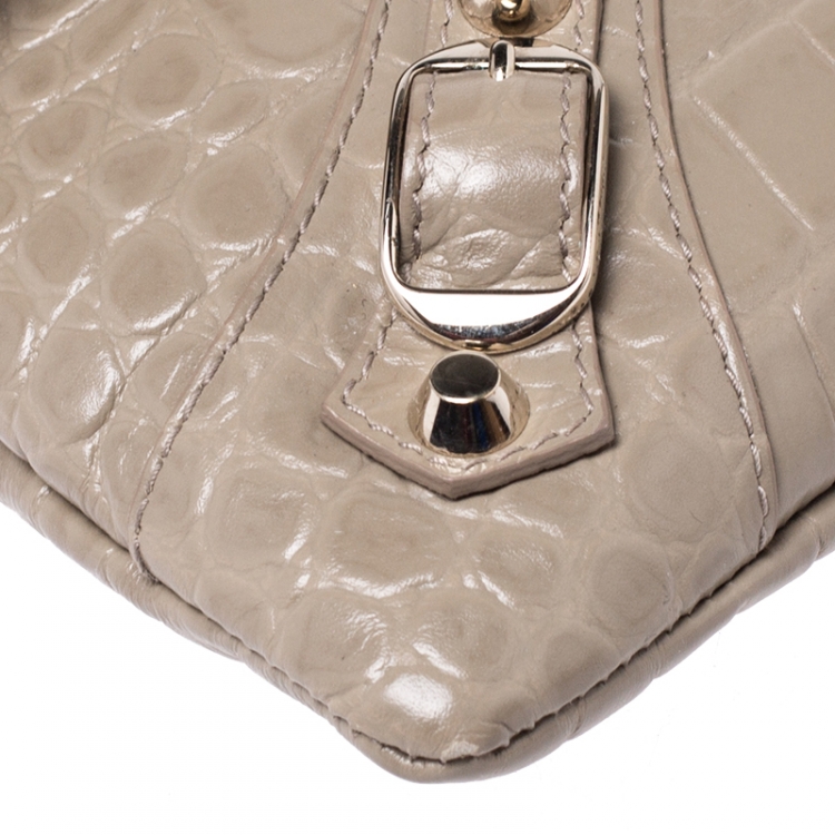 Pre Owned Balenciaga Nude Croc Embossed Leather Classic Envelope Clutch