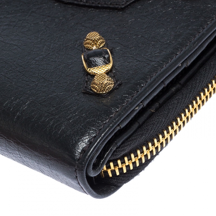 Pre Owned Balenciaga Dark Grey Leather Motocross Zip Around Compact Wallet 	 