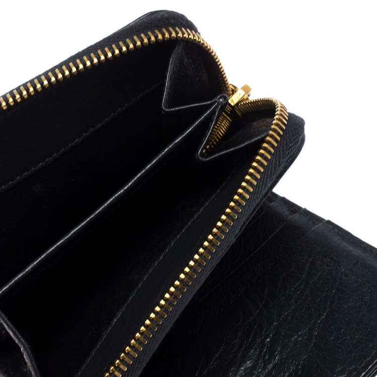 Pre Owned Balenciaga Dark Grey Leather Motocross Zip Around Compact Wallet 	 
