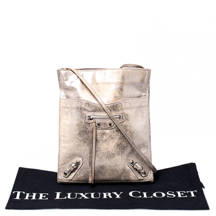 Pre Owned Balenciaga Metallic Beige Papier Messenger Bag