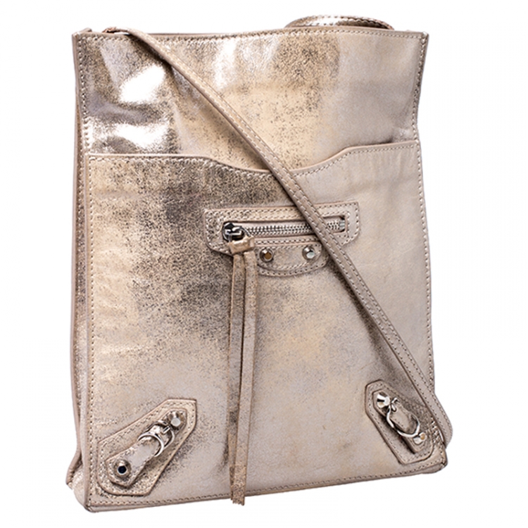 Pre Owned Balenciaga Metallic Beige Papier Messenger Bag