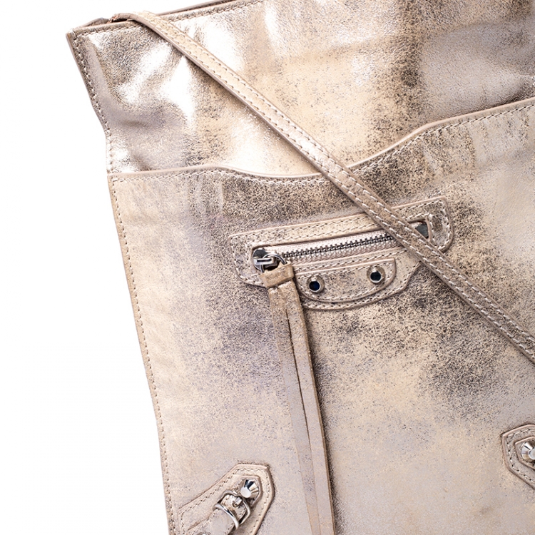 Pre Owned Balenciaga Metallic Beige Papier Messenger Bag