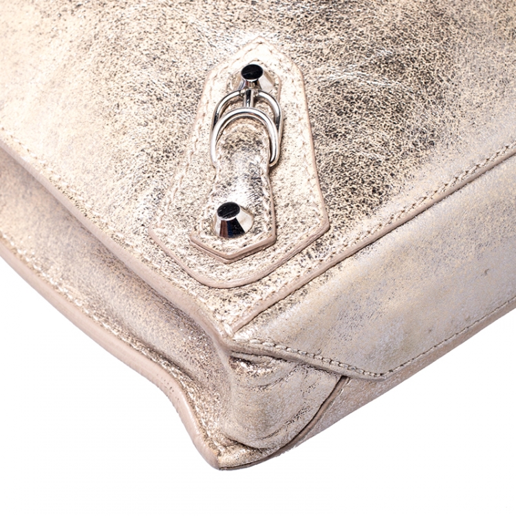 Pre Owned Balenciaga Metallic Beige Papier Messenger Bag